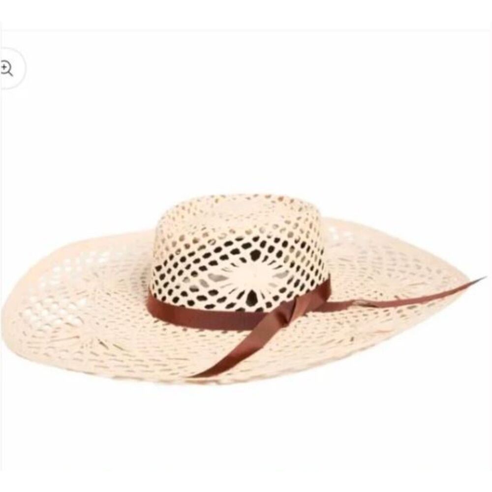 Veronica Beard Meringue Raffia Straw Wide Brim Sun Hat Natural S M NWT 298 - Picture 3 of 15